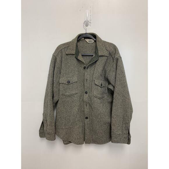 VTG Woolrich Shirt Jacket Men's XL Grey Twill Mackinaw Shacket Jacket USA - Picture 1 of 3